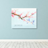 Cherry Blossom Blume und Vögel Leinwanddruck (Insitu (Holzboden))