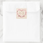 Cherry Blossom Blume Wreath Rustikale Hochzeit Quadratischer Aufkleber (Tasche)