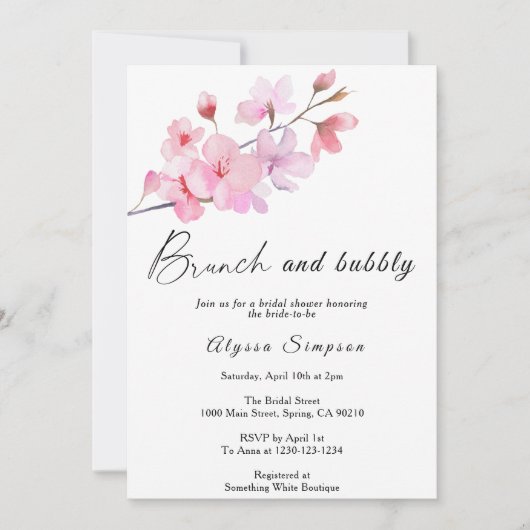 Cherry Blossom Blumenbrunch und Bubbly Einladung (Vorderseite)