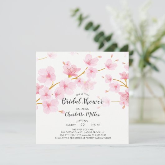 Cherry Blossom Blumendusche Einladung (Stehend Vorderseite)