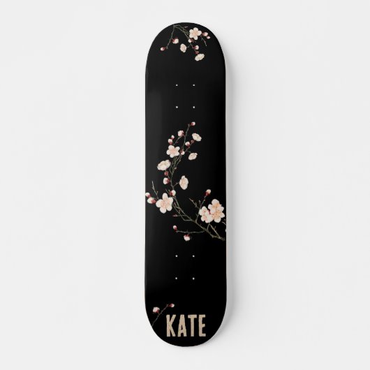 Cherry Blossom Blumenschwarz-Skateboard Skateboard (Vorne)