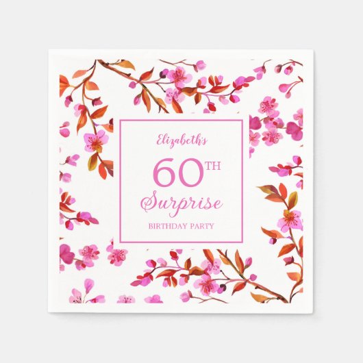 Cherry Blossom Blumenüberraschung Rosa Geburtstag Serviette (Vorderseite)