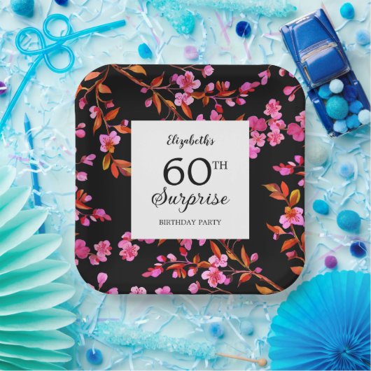 Cherry Blossom Blumenüberraschung Schwarzer Geburt Pappteller (Party)