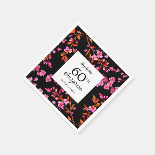 Cherry Blossom Blumenüberraschung Schwarzer Geburt Serviette (Ecke)