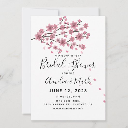 Cherry Blossom Blush Petals Brautparty Einladung (Vorderseite)
