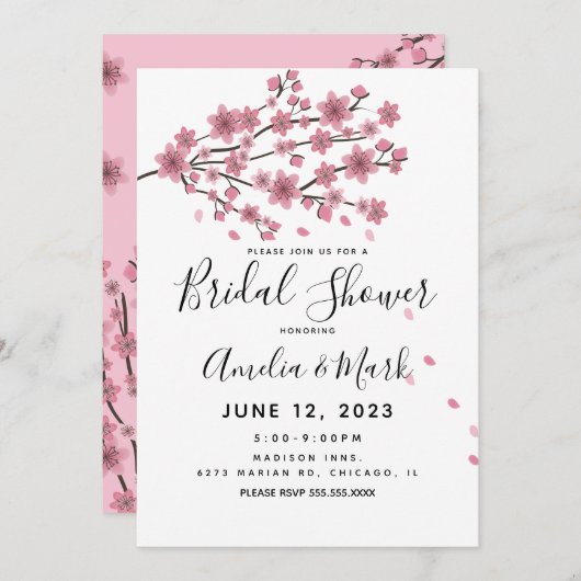 Cherry Blossom Blush Petals Brautparty Einladung (Vorne/Hinten)