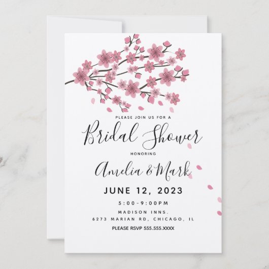 Cherry Blossom Blush Petals Brautparty Rustikal Einladung (Vorderseite)