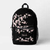 Cherry Blossom Blush Pink Black Monogram Bedruckter Rucksack (Vorderseite)