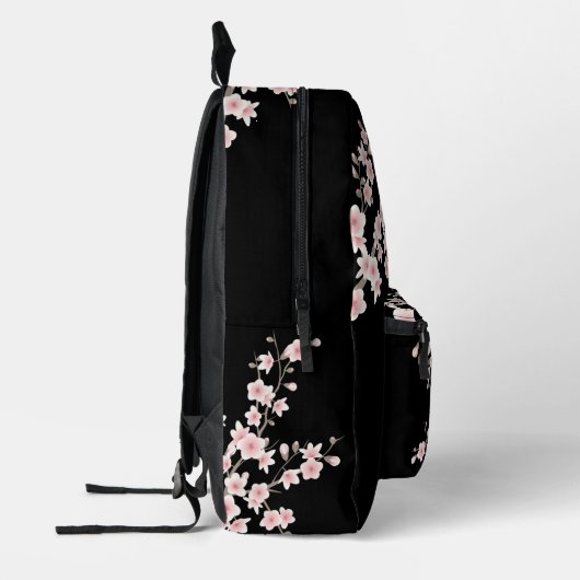 Cherry Blossom Blush Pink Black Monogram Bedruckter Rucksack (Links)