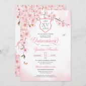 Cherry Blossom Blush Pink Quinceañera Einladung (Vorne/Hinten)