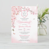 Cherry Blossom Blush Pink Quinceañera Einladung (Stehend Vorderseite)