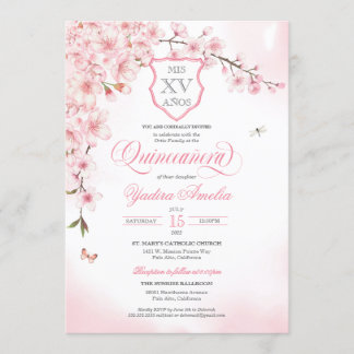 Cherry Blossom Blush Pink Quinceañera Einladung