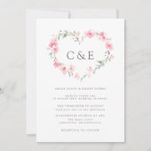 Cherry Blossom Botanisches Herz Monogramm Hochzeit Einladung (Vorderseite)