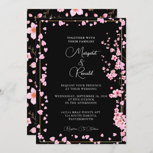 Cherry Blossom Bouquet Aquarell Einladung (Vorne/Hinten)