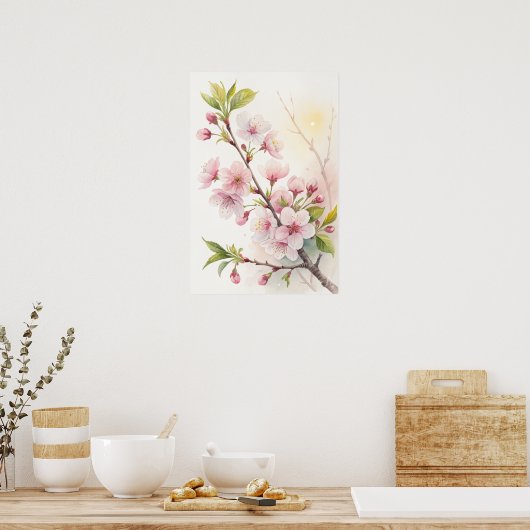 Cherry Blossom Branch Golden Light Poster (Küche)