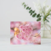 Cherry Blossom Branch Spring Text Postkarte (Stehend Vorderseite)