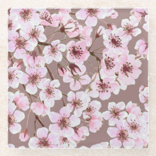 Cherry Blossom Branchen Wasserfarben Muster Glasuntersetzer