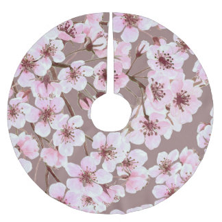 Cherry Blossom Branchen Wasserfarben Muster Polyester Weihnachtsbaumdecke