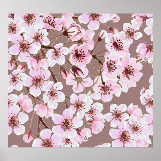 Cherry Blossom Branchen Wasserfarben Muster Poster (Vorne)