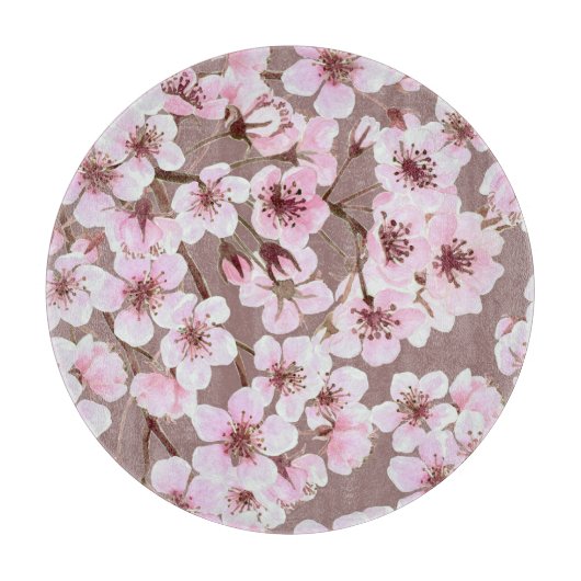 Cherry Blossom Branchen Wasserfarben Muster Schneidebrett (Vorderseite)
