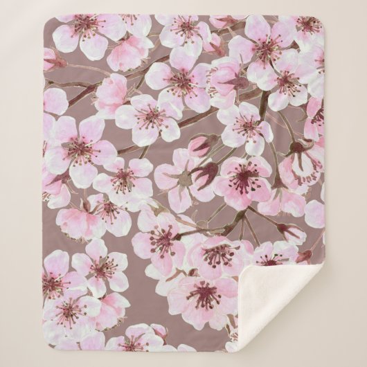 Cherry Blossom Branchen Wasserfarben Muster Sherpadecke (Vorderseite)