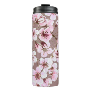 Cherry Blossom Branchen Wasserfarben Muster Thermosbecher