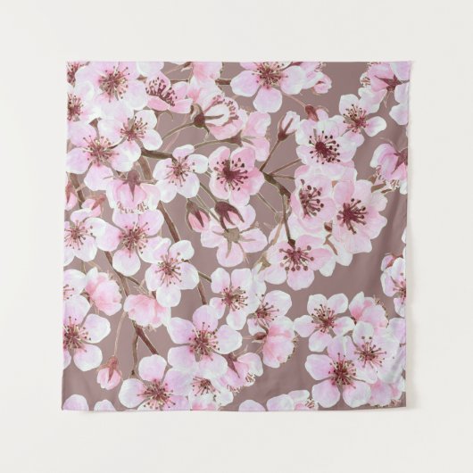 Cherry Blossom Branchen Wasserfarben Muster Wandteppich (Vorderseite)