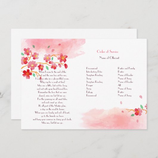 Cherry Blossom Branches Memorial Service Program Einladung (Vorne/Hinten)