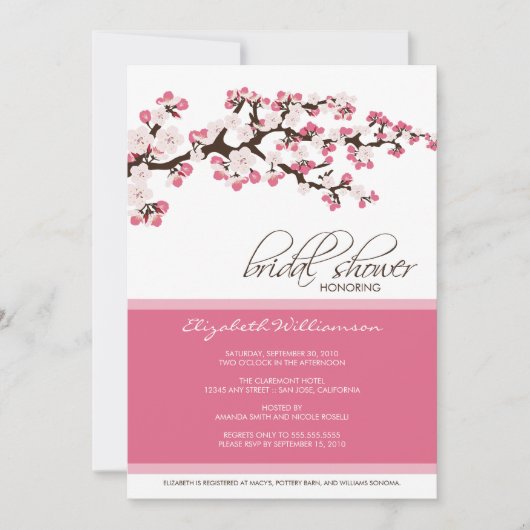 Cherry Blossom Bridal Shower Invitation (Rose) Einladung (Vorderseite)