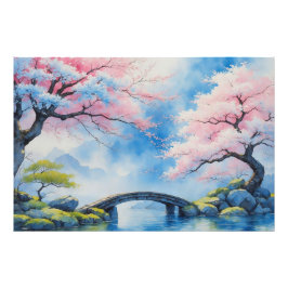 Cherry Blossom Bridge Wasserfarben Kunst, Dichtung Fotodruck