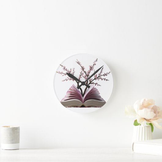 Cherry Blossom Buch Kunstmauer - 10" Runde Wanduhr (Zuhause)