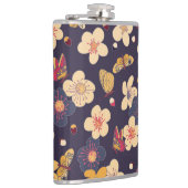 Cherry Blossom Butterfly Asian Print Flachmann (Rechts)