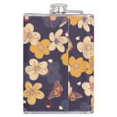 Cherry Blossom Butterfly Asian Print Flachmann (Rückseite)