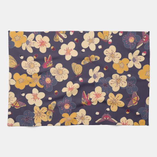Cherry Blossom Butterfly Asian Print Geschirrtuch (Horizontal)