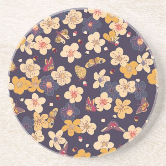 Cherry Blossom Butterfly Asian Print Getränkeuntersetzer (Vorne)