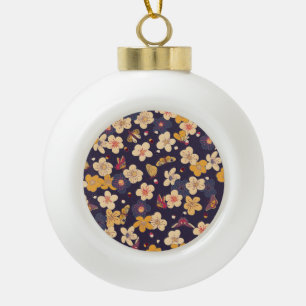 Cherry Blossom Butterfly Asian Print Keramik Kugel-Ornament