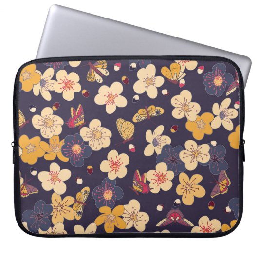 Cherry Blossom Butterfly Asian Print Laptopschutzhülle (Vorderseite)