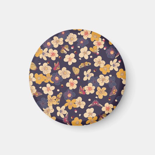 Cherry Blossom Butterfly Asian Print Magnet (Vorne)