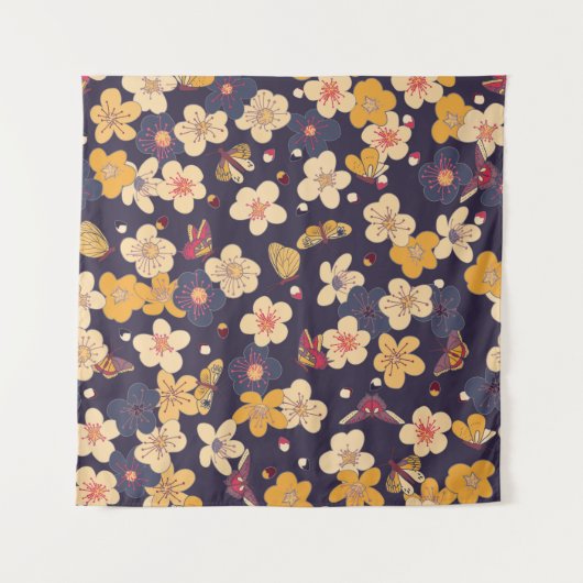 Cherry Blossom Butterfly Asian Print Wandteppich (Vorderseite)