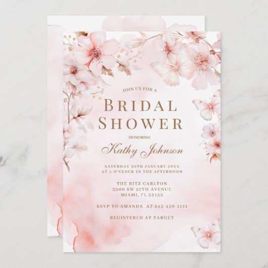 Cherry Blossom Butterfly Brautparty Einladung (Vorne/Hinten)