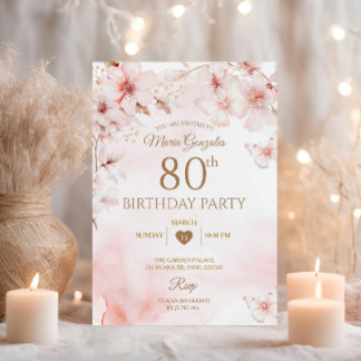 Cherry Blossom Butterfly Floral 80. Geburtstag Einladung