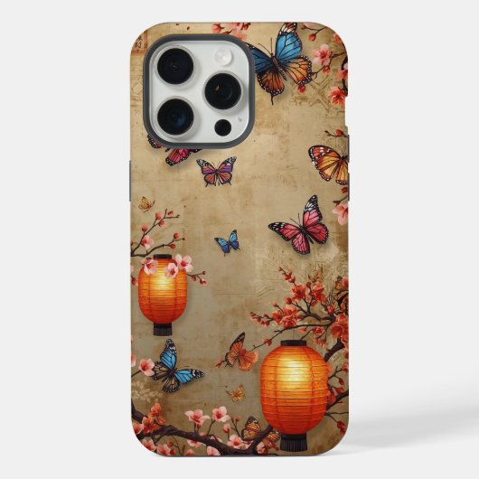 Cherry Blossom Butterfly Lantern iPhone Hülle (Rückseite)
