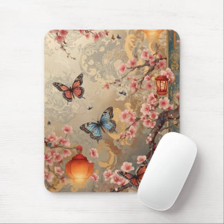Cherry Blossom Butterfly Lantern Mousepad