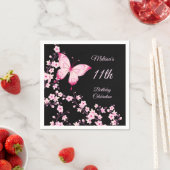 Cherry Blossom Butterfly Pink Black Birthday Serviette (Beispiel)