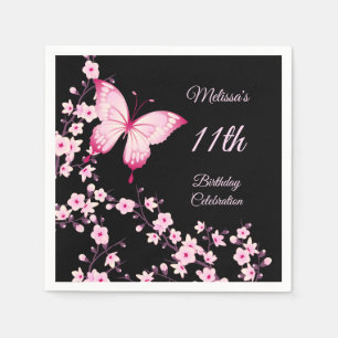 Cherry Blossom Butterfly Pink Black Birthday Serviette