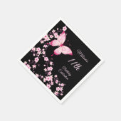 Cherry Blossom Butterfly Pink Black Birthday Serviette (Ecke)