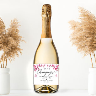 Cherry Blossom Butterfly Pink Champagne Schaumweinetikett