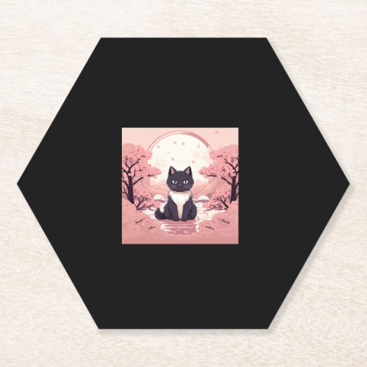 Cherry Blossom Cat_ Japans Halloween-Magie Untersetzer (Vorderseite)
