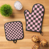 Cherry blossom checkered board pattern ofenhandschuh & Topflappen-Set (Oben Unten)