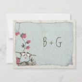 Cherry Blossom Chickadee Damask Save the Date Einladung (Rückseite)